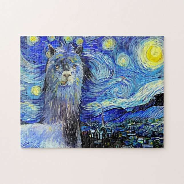 Starry Night Funny Alpaca Landschaft Parody (Horizontal)