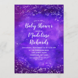 Starry Night Galaxy Lila Baby Dusche Einladung