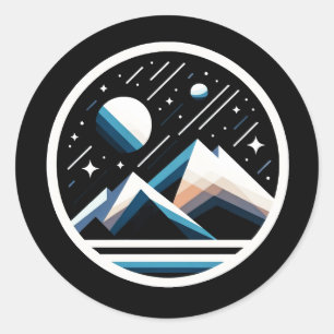 Starry Night Geometric Mountains - Zeitgenössische Runder Aufkleber