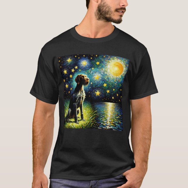 Starry Night German Drahthaar Pointer Dog Van T-Shirt (Vorderseite)