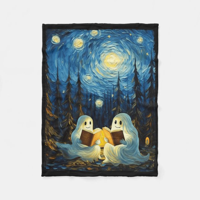 Starry Night Ghost Book Reading Camping Halloween Fleecedecke (Vorderseite)