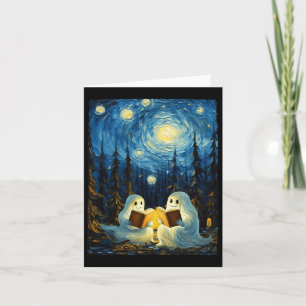 Starry Night Ghost Book Reading Camping Halloween Karte