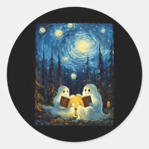 Starry Night Ghost Book Reading Camping Halloween Runder Aufkleber