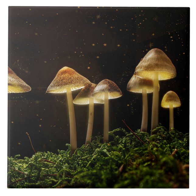 Starry Night Glows Mushrooms Fliese (Vorderseite)