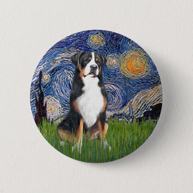 Starry Night Greater Swiss Mountain Hund Button (Vorderseite)