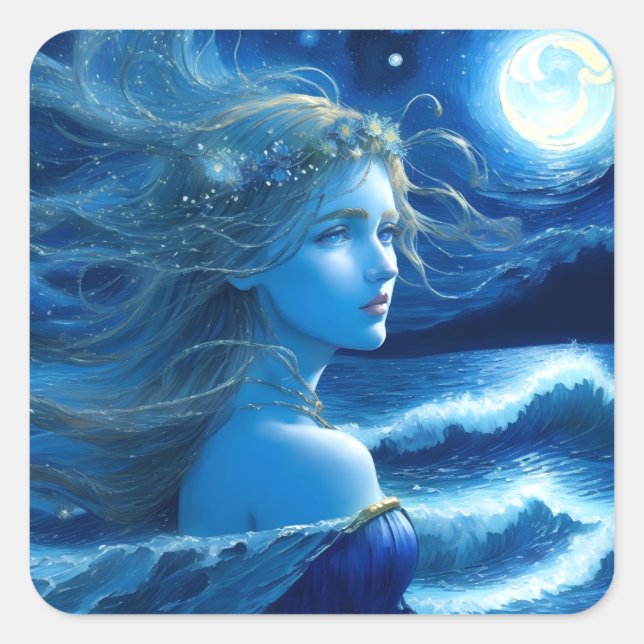 Starry Night 🌌 - Griechisch Goddess Fantasy Stick Quadratischer Aufkleber (Vorderseite)