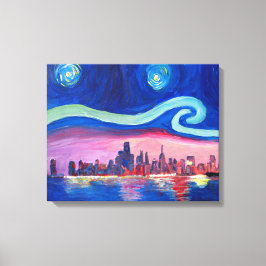 Starry night in Chicago - Van Gogh Inspiration Leinwanddruck