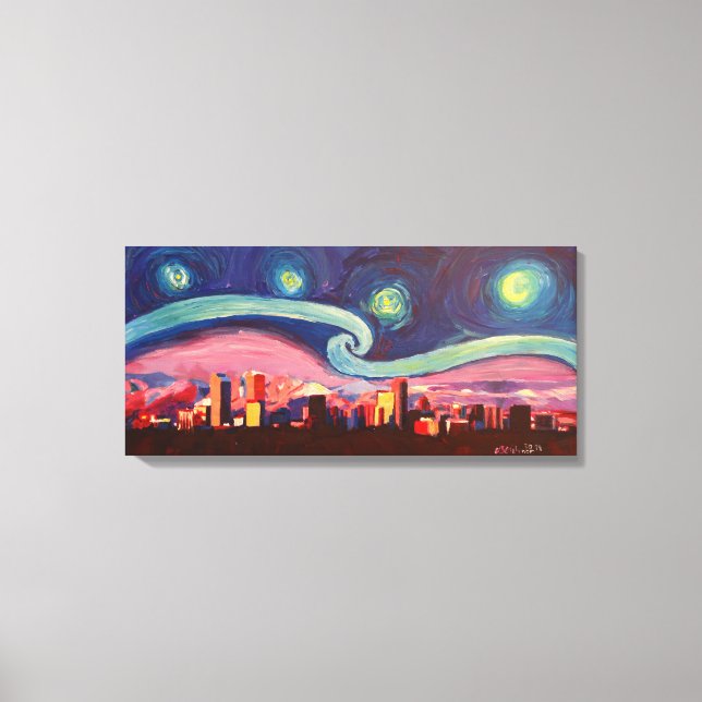 Starry Night in Denver Colorado Skyline Leinwanddruck (Vorderseite)