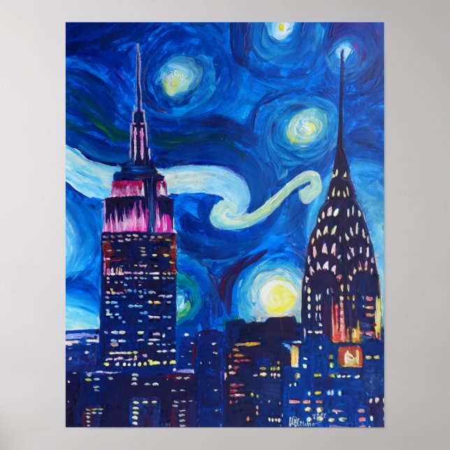 Starry Night in New York - Van Gogh Inspiration Poster (Vorne)