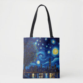 Starry Night Inspired Cityscape Tote Bag Tasche