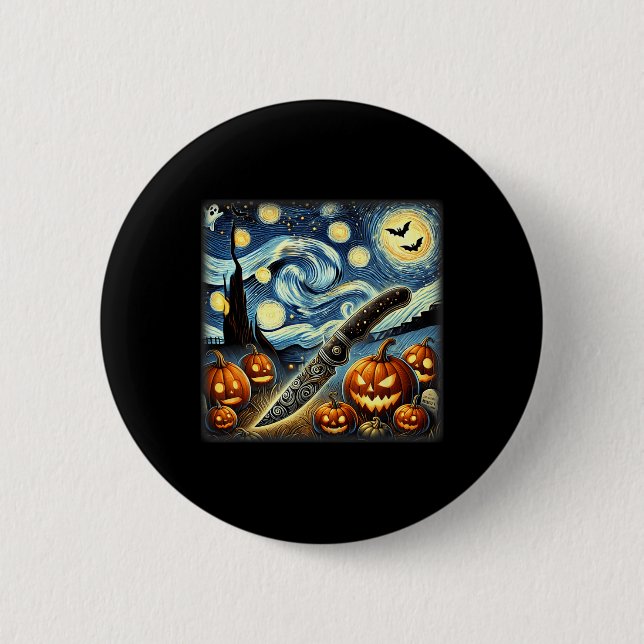 Starry Night Knife Koch Halloween Button (Vorderseite)