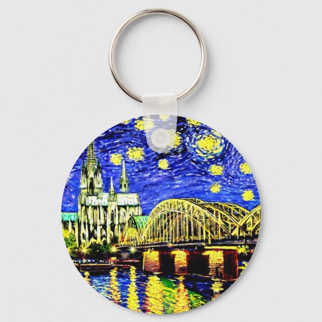 Starry Night Köln Deutschland Cathedral Trucker Ha Schlüsselanhänger (Rückseite)