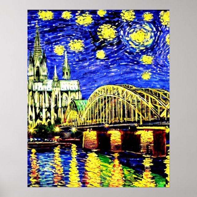 Starry Night Köln Dom Deutschland Poster (Vorne)
