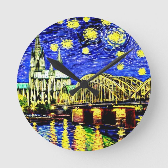 Starry Night Köln Dom Deutschland Runde Wanduhr (Vorderseite)