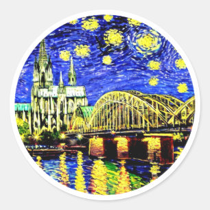 Starry Night Köln Dom Deutschland Runder Aufkleber