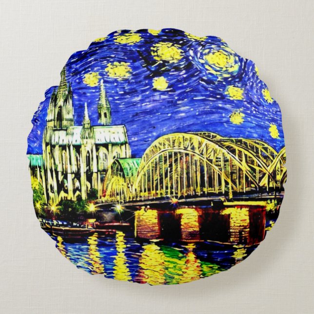 Starry Night Köln Dom Deutschland Rundes Kissen (Vorderseite)