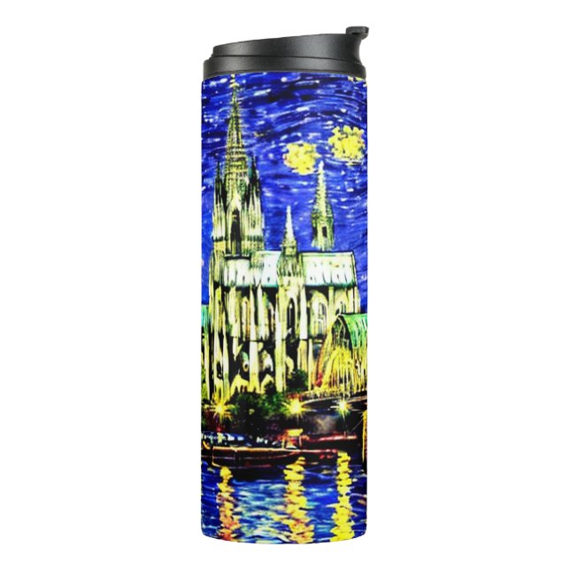 Starry Night Köln Dom Deutschland Thermosbecher (Nach links gedreht)