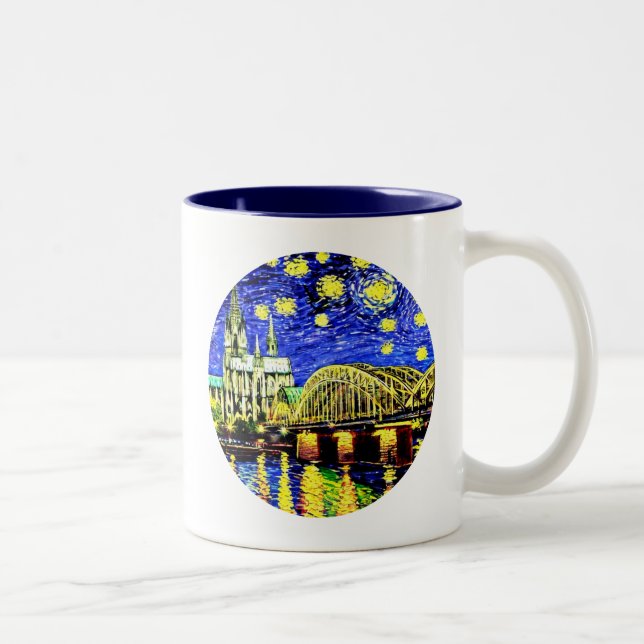 Starry Night Köln Dom Deutschland Zweifarbige Tasse (Rechts)