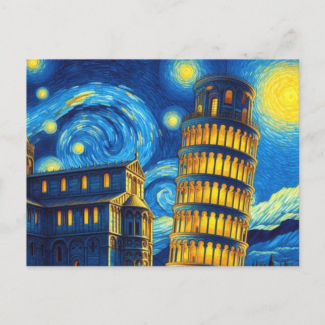 Starry Night Leaning Tower von Pisa Italien Postkarte (Vorderseite)