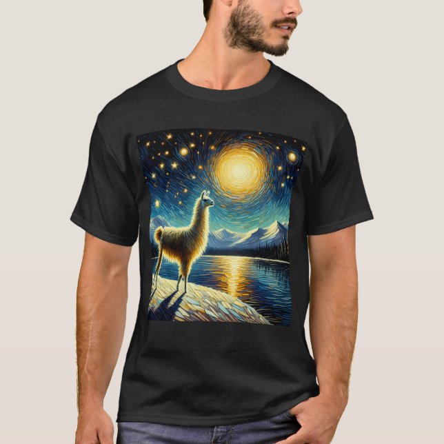 Starry Night Llama Alpaca Van Gogh Lover T-Shirt (Vorderseite)