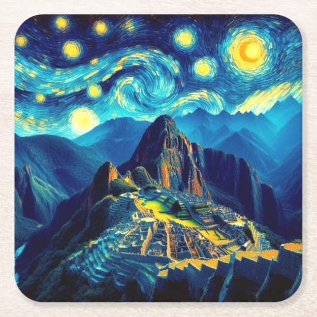 Starry Night Machu Picchu Peru Rechteckiger Pappuntersetzer (Vorderseite)