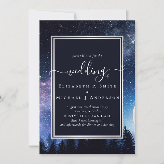 Starry Night Midnight Stars Hochzeitbudget Einladung (Vorderseite)