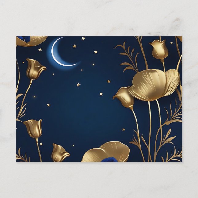 Starry Night mit Gold Crescent Moon Postkarte (Vorderseite)