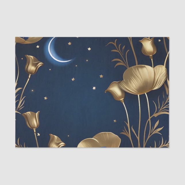 Starry Night mit Gold Crescent Moon Seidenpapier (Vorderseite)