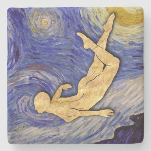 Starry Night mit Golden Moon, der Nachtreisende Steinuntersetzer