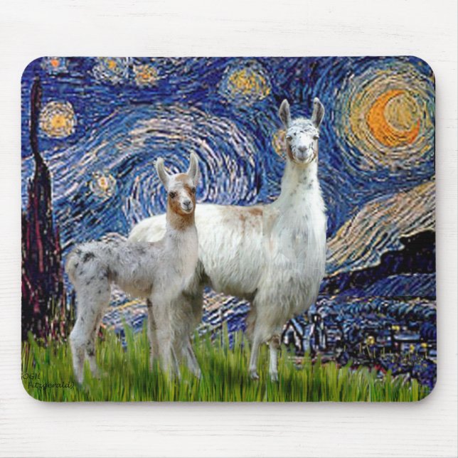 Starry Night mit zwei Llamas Mousepad (Vorne)