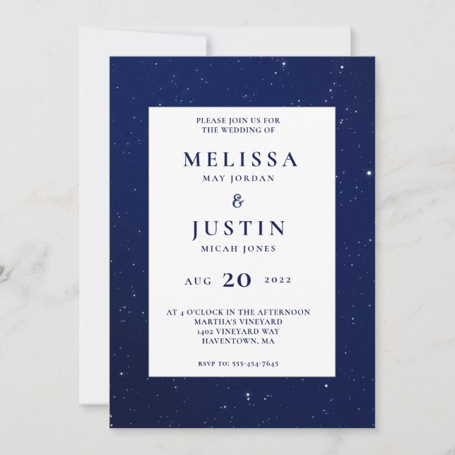 Starry Night Modern Simplistic Wedding Einladung (Vorderseite)