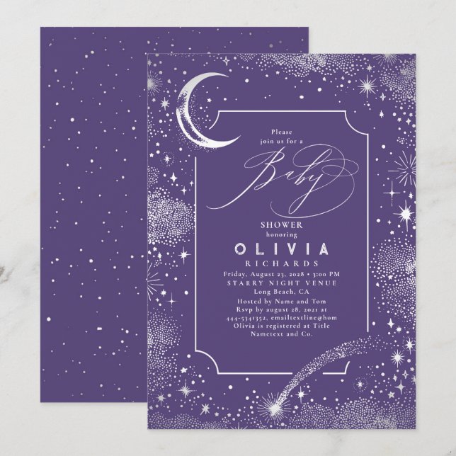 Starry Night Moon Mystical Celestial Baby Dusche Einladung (Vorne/Hinten)