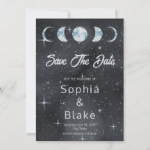 Starry Night Moon Phasen Zodiac Save the Date