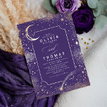 Starry Night Moon Shooting Star Celestie Wedding Einladung<br><div class="desc">Diese romantische Hochzeitseinladung mit ihrem prächtigen lila Nachthimmel-Thema verspricht eine Geschichte der Verzauberung und des Reizes. Er ist mit einem goldfarbenen Imitat aus Metall, einem funkelnden Fallstern und weit entfernten Konstellationen geschmückt und Set die Bühne für eine spektakuläre Feier. Das Design ist ruhig, mystisch und einladend, die Entscheidung für diese...</div>