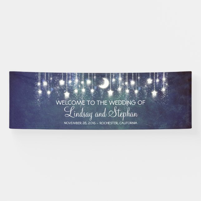 Starry Night Moon und Star Blue Wedding Banner (Horizontal)