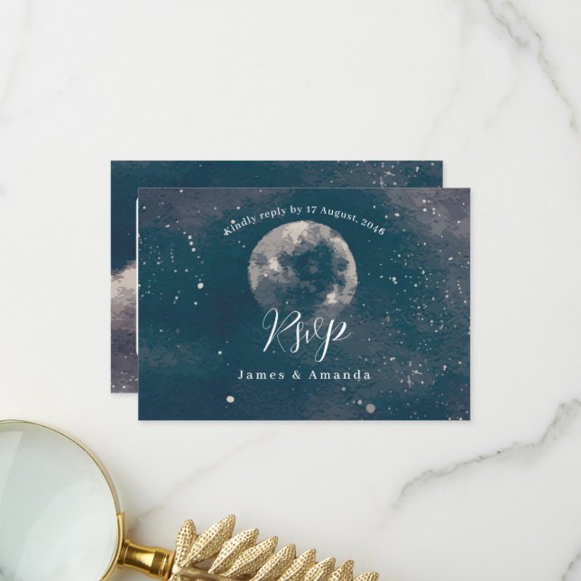Starry Night Moonlight Hochzeitseinladung uAwg Dankeskarte (Vorderseite/Rückseite Beispiel)