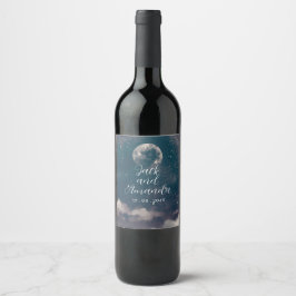 Starry Night Moonlight Wedding Wine Bottle Label Weinetikett