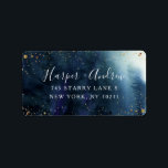 Starry Night Navy Blue Watercolor Rücksendeadresse Adressaufkleber<br><div class="desc">Perfektes Adressetikett für das Hochzeitsplanungspaar. Stellen Sie sicher,  dass Sie die Einladungskarte,  die mit diesem Label verbunden ist,  ausfüllen. Hintergrund ist dunkelmarineblau ombre Aquarelltextur mit Imitaten goldenen Glitzer.</div>