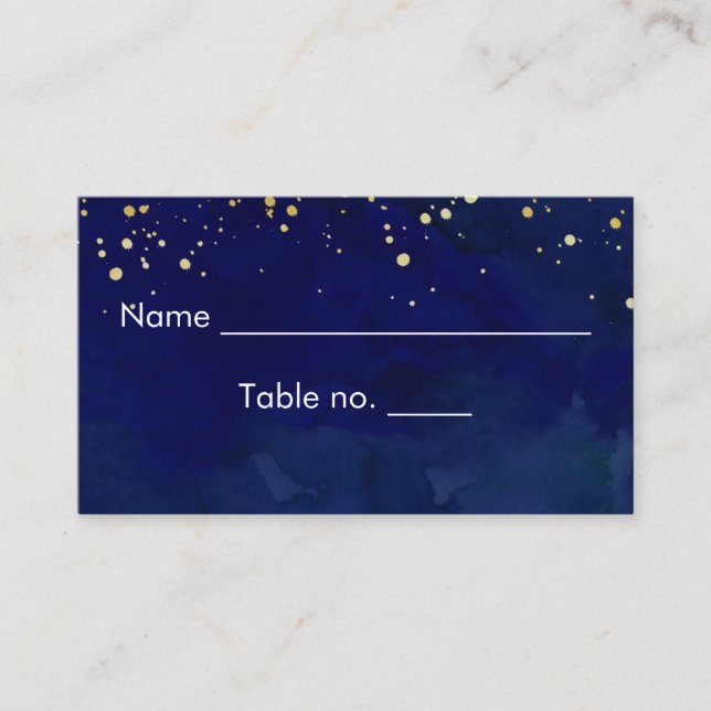 Starry Night Navy und Imitate Gold Glitzer Platzkarte (Vorderseite)