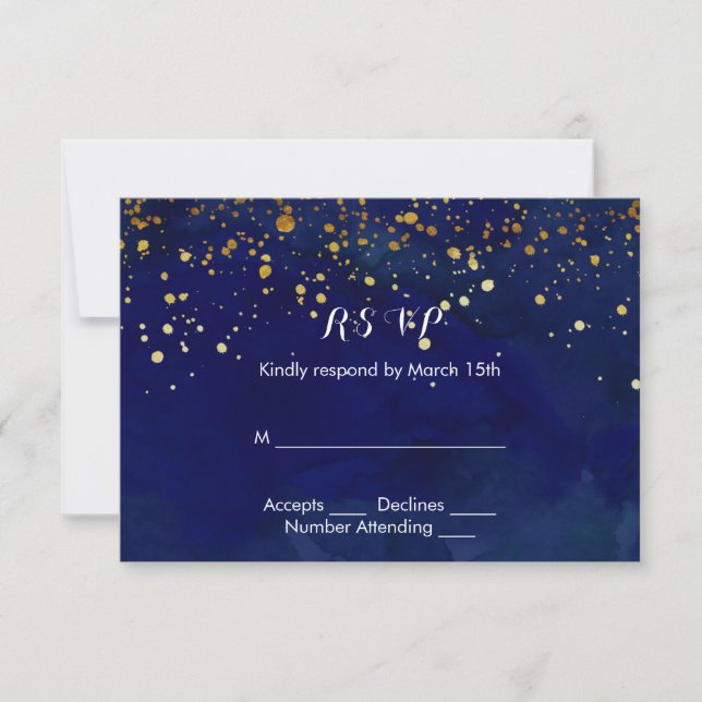 Starry Night Navy und Imitate Gold Glitzer RSVP Karte (Vorderseite)