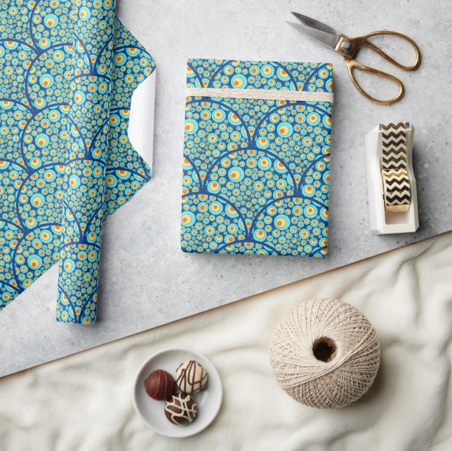 Starry Night on Sea Doodle Art Deco Scallop Geschenkpapier (Kunsthandwerk)