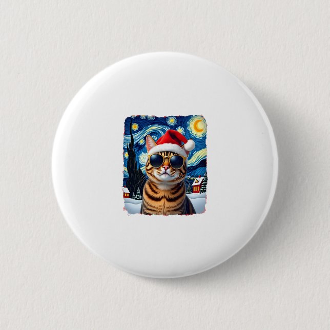 Starry Night Orange Tabby Cat Christmas Button (Vorderseite)