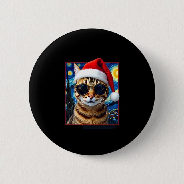 Starry Night Orange Tabby Cat Christmas Button (Vorderseite)