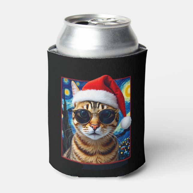 Starry Night Orange Tabby Cat Christmas Dosenkühler (Kanne Vorderseite)