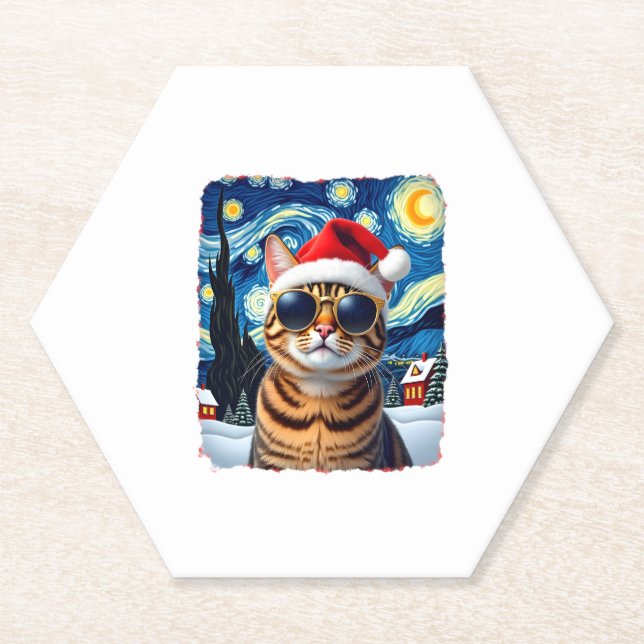 Starry Night Orange Tabby Cat Christmas Untersetzer (Vorderseite)