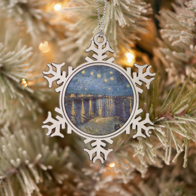 Starry Night Over Rhone River von Vincent Van Gogh Schneeflocken Zinn-Ornament (Baum)