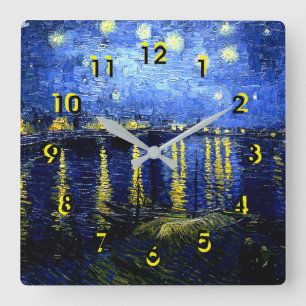 Starry Night over Rhone, Van Gogh art Quadratische Wanduhr