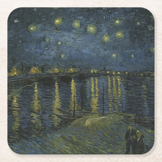 Starry Night Over the Rhône, Ölgemälde Van Gogh Rechteckiger Pappuntersetzer (Vorderseite)