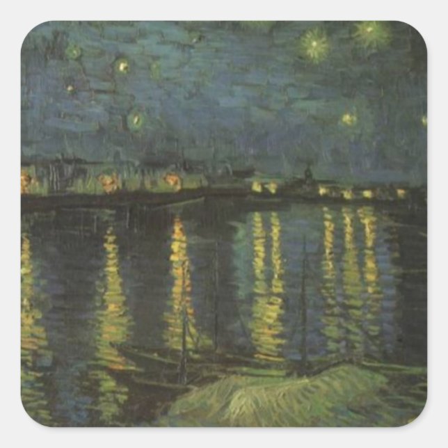 Starry Night Over the Rhone Quadratischer Aufkleber (Vorderseite)
