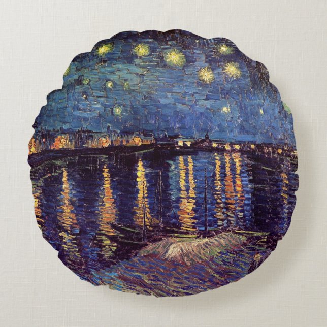 Starry Night Over the Rhone von Vincent van Gogh Rundes Kissen (Vorderseite)